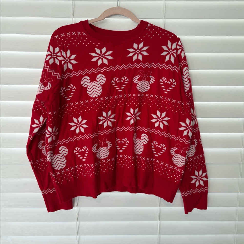 Disney Red and White Mickey Snowflake Sweater